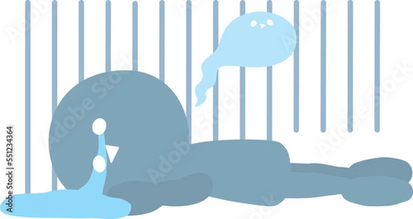 Obraz 泣いてうつ伏せになっているシンプル人のイラスト