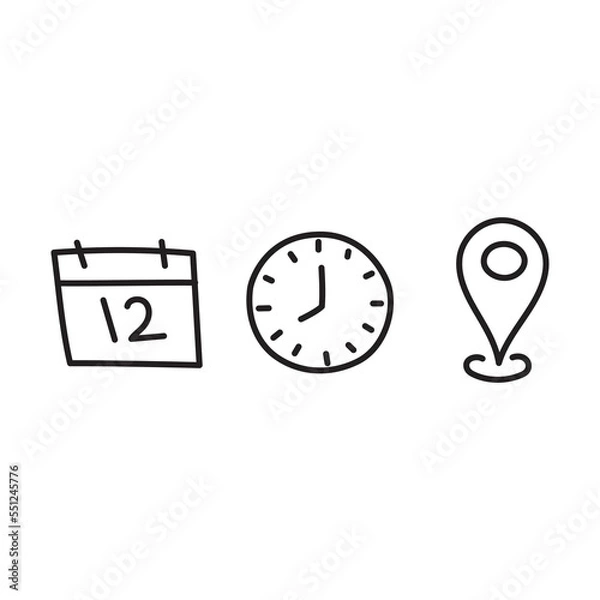 Fototapeta Date time location. Vector hand drawn line icon template