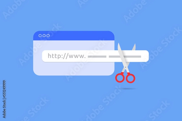 Fototapeta short and custom URLs, url shortener technology and generator, scissor cut an address bar or link to make it shorter