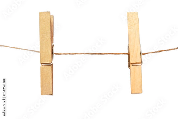 Obraz 2 wooden clothespins on a rope, png file