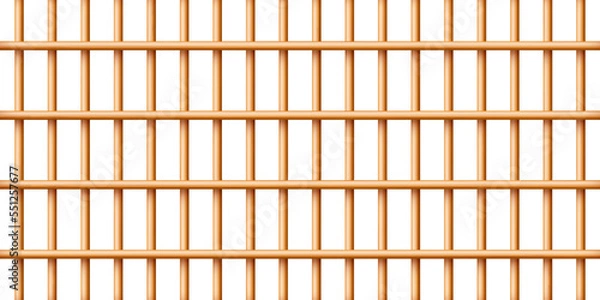 Fototapeta Realistic wooden lattice, rural picket fence. Farm or village house boundary, garden enclosing planks. Detailed wooden jail cage. Criminal background mockup. Creative vector illustration