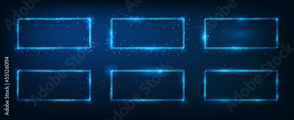 Fototapeta Neon double rectangular frame with shining effects