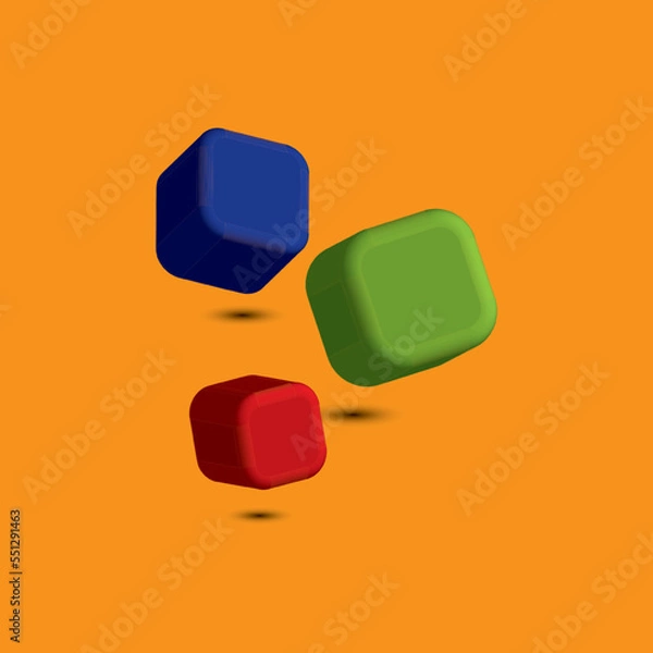 Fototapeta 3D cubic three colors with orange background