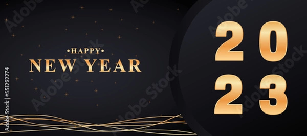 Fototapeta New year 2023 background with gradient black and gold colors
