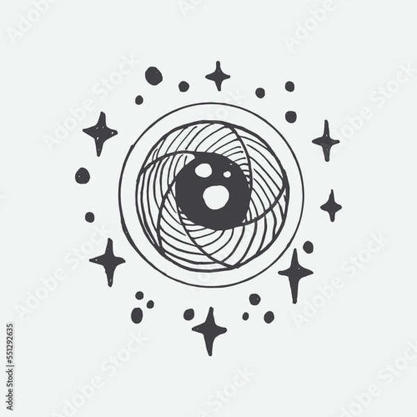 Fototapeta Hand drawn illustration of Camera lens with sparkles