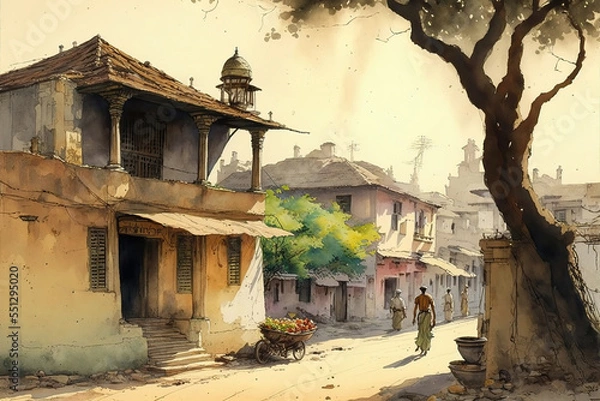 Fototapeta AI generated image of an Indian village scene