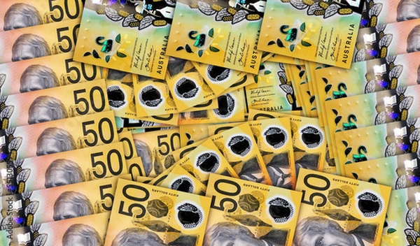 Fototapeta Australia Dollar 50 banknotes in a fan mosaic pattern 3d illustration