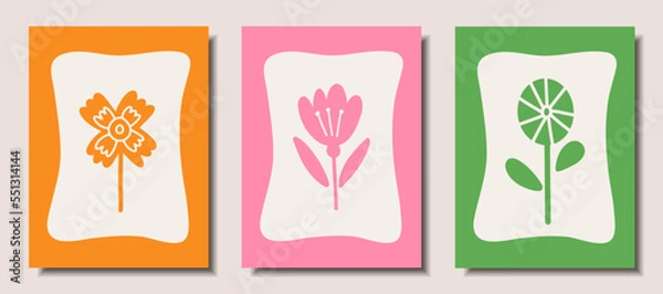 Fototapeta Collection of abstract posters with flowers. Vector illustration in cartoon style
