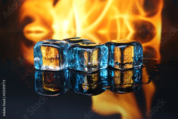 Fototapeta Ice cubes on flame background