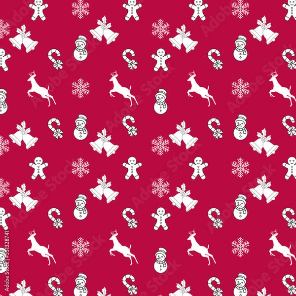 Fototapeta Christmas white pattern on red background .