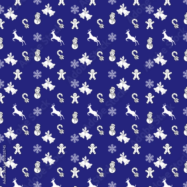 Fototapeta Christmas white pattern on blue background .