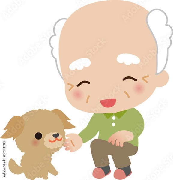 Obraz 白髪のおじいさんと小型犬