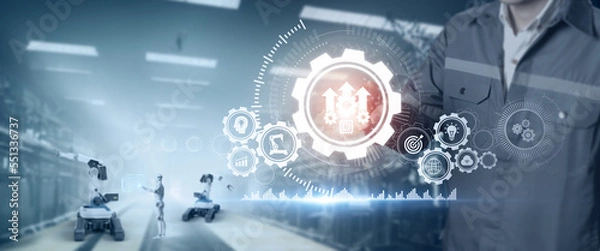 Fototapeta engineer use Operational excellence concept. Productivity with excellence process. Industrial management in efficiency, efficient process by using artificial intelligence  technology to lean cost