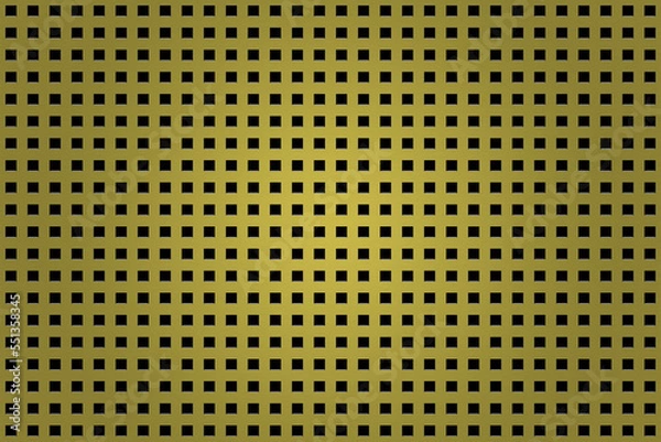 Fototapeta Simple brushed brass surface with geometric pattern and soft spotlight effect from top of image. Square grill, grid, screen, sheet metal design element for websites, print and other graphics.