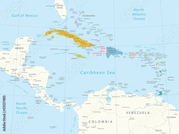 Obraz Caribbean -highly detailed map.Layers used.