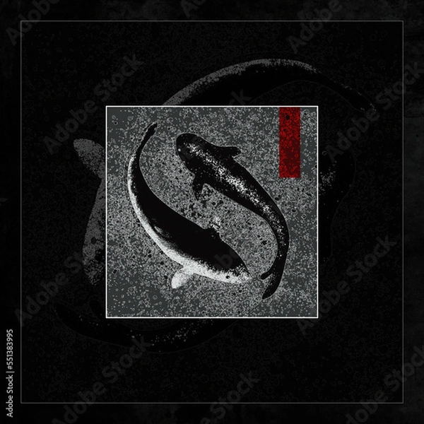 Obraz illustration, two fish on a black background