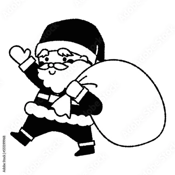 Obraz 片手を上げて歩いているサンタクロースのイラスト（モノトーン）