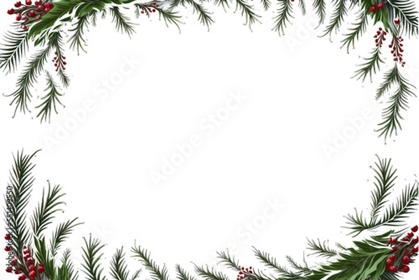 Fototapeta christmas holly fir branch frame border with transparent background 
