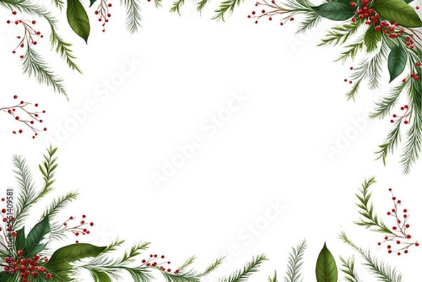 Obraz christmas holly fir branch frame border with transparent background 