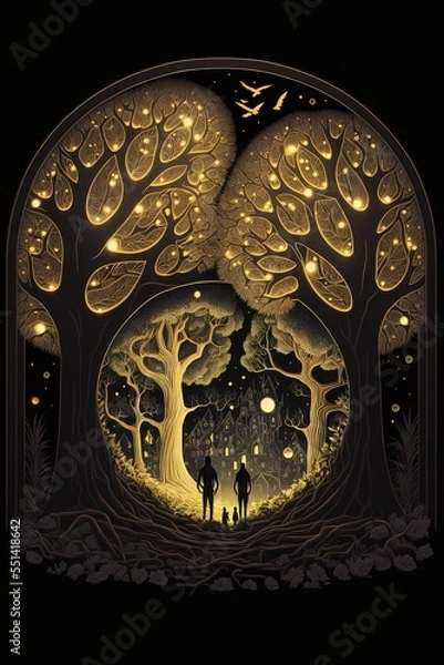 Fototapeta woman forest heart dark Illustration generated with Artificial Intelligence