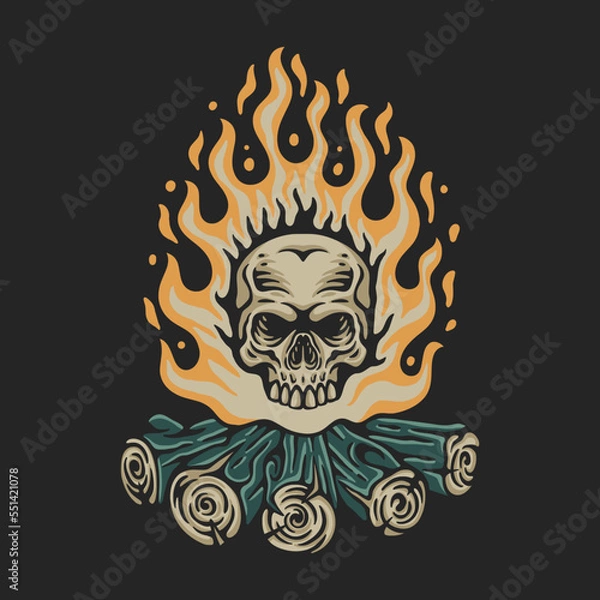 Fototapeta vector illustration a bonfire with a burning fire and a skull inside for t shirt design
