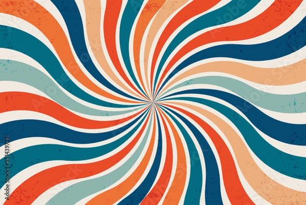 Fototapeta Retro sun burst vintage background. Swirl wallpaper with grunge. Spiral rays circus illustration for banner, poster, frame and backdrop. Vector twisted design