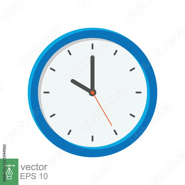 Fototapeta Analog clock flat icon. Time management symbol, chronometer with hour, minute and second arrow. Simple vector illustration isolated on white background. EPS 10.