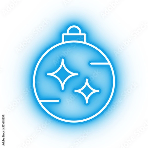 Fototapeta Neon blue bauble icon, tree ornament on transparent background