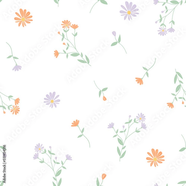 Fototapeta Floral seamless vector pattern. Cute background in a small flower. Multicolored botanical print. Wildflowers. Flower meadow.