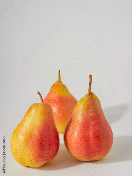 Fototapeta Green pear with a leaf isolated on white. Pear Clipping Path. Professional studio photo