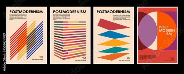 Fototapeta Artworks, posters inspired postmodern of vector abstract dynamic symbols with bold geometric shapes, useful for web background, poster art design, magazine front page, hi-tech print, cover artwork.