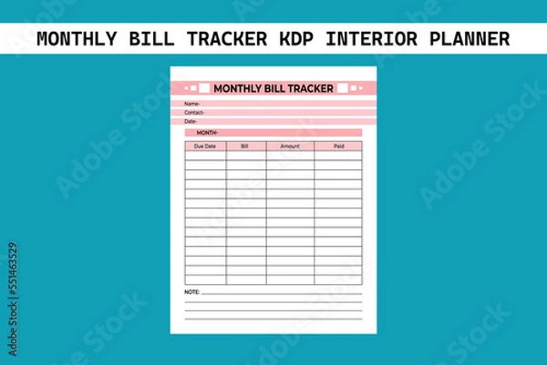 Obraz Monthly Bill Tracker KDP Interior Planner