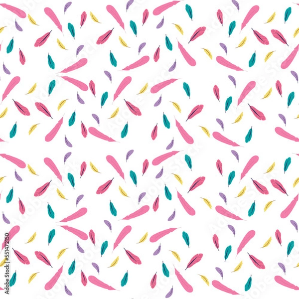 Fototapeta Bright feathers seamless hand drawn pattern