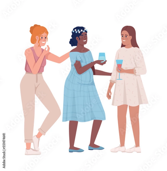 Fototapeta Women celebrating motherhood semi flat color vector characters. Editable figures. Full body people on white. Baby shower event simple cartoon style illustration for web graphic design and animation