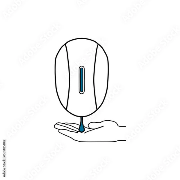 Fototapeta Illustration of hand hygiene with cleaning agent. Automatic dispenser, liquid soap dispenser. A soap-free hand sanitizer automatic dispenser.Ideal for product catalogs and hygiene information.