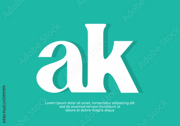 Fototapeta White and Turquoise color of AK initial letter