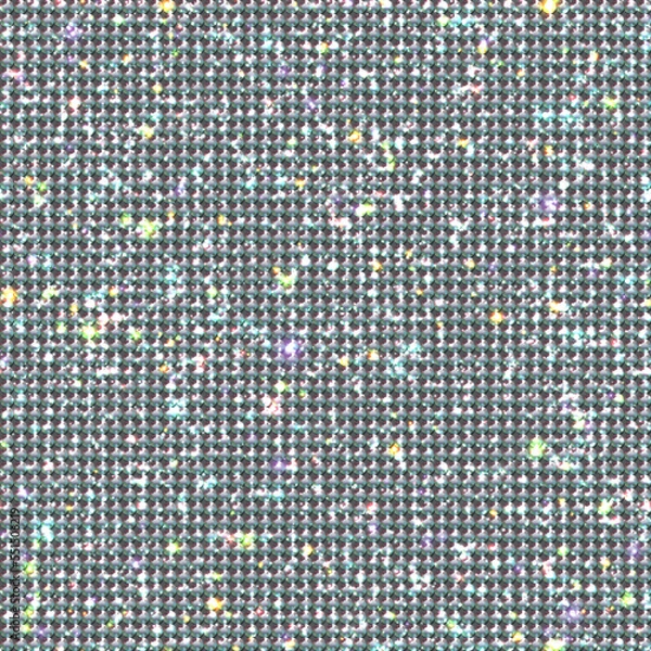 Fototapeta 
Seamless shiny white rhinestone surface background - bedazzled sparkling texture vector illustration. Diamonds backdrop with colorful light reflections. Shimmering gemstones surface. 