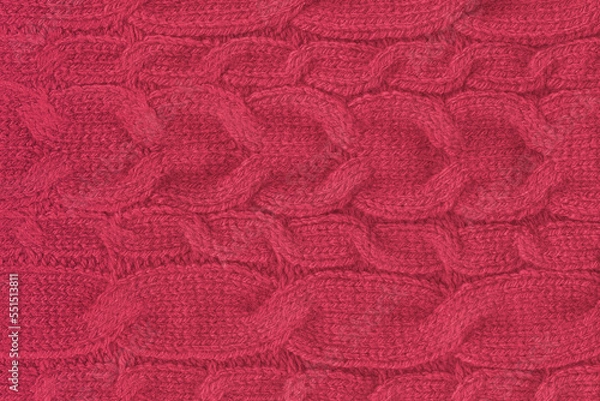 Fototapeta Beautiful handmade knitted repeating pattern toned in the colors of 2023 - Viva Magenta. 