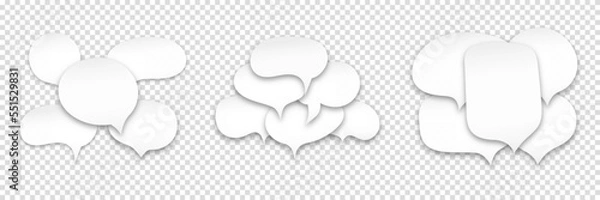 Fototapeta Set of speak bubble text, chatting box, message box outline cartoon. Balloon doodle style of thinking sign symbol. Vector illustration on transparent background.