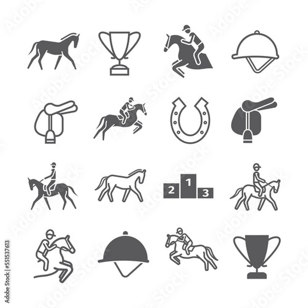 Fototapeta Horse banner line icons set. Equestrian. Vector signs for web graphics