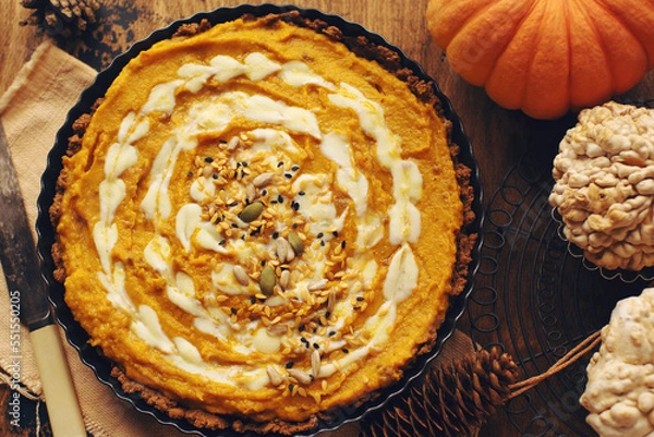 Obraz Homemade healthy pumpkin pie for autumn or winter holidays