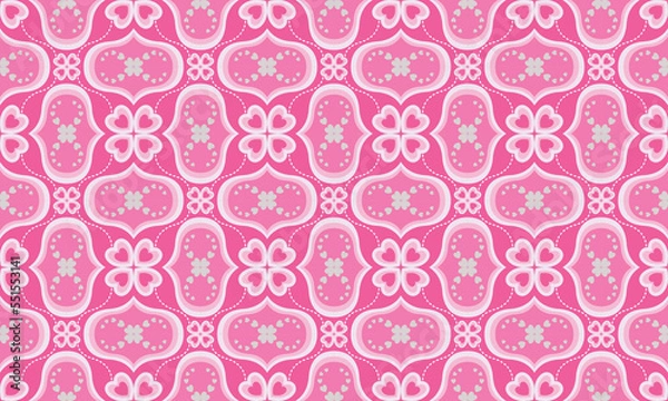 Fototapeta Geometric pattern with heart shapes designed for fabric or paper printing. Love heart pattern. Gift wrapping design.