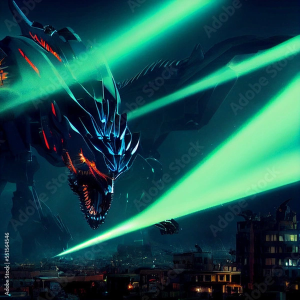 Obraz monster dragon over the city