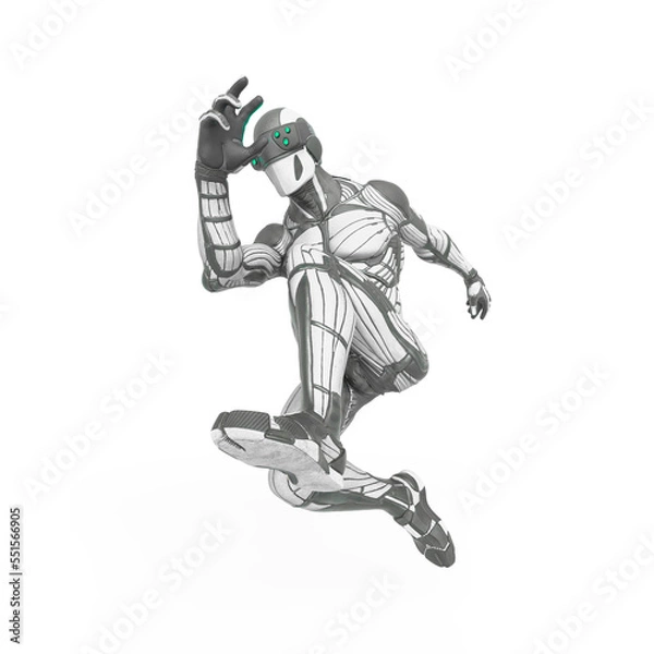 Fototapeta super hero in an exosuit is jumping in action