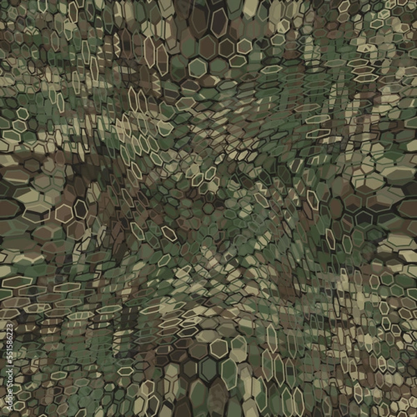 Fototapeta Woodland military camouflage hexagonal netting seamless pattern background