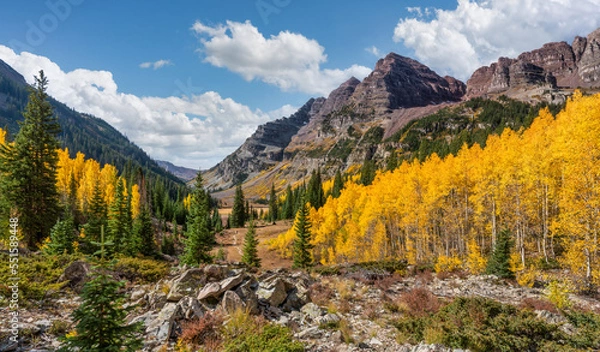 Fototapeta Autumn colors on the trail Maroon Bells Scenic Area - near Aspen, Colorado