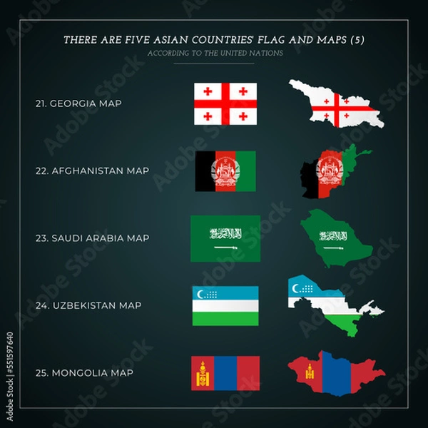 Obraz Five Asian countries' Flag And Maps Vector (5)