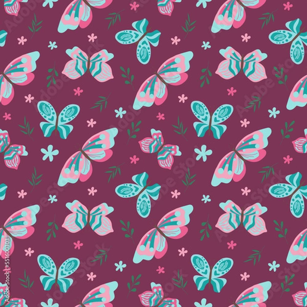 Fototapeta Seamless pattern with cute butterflies