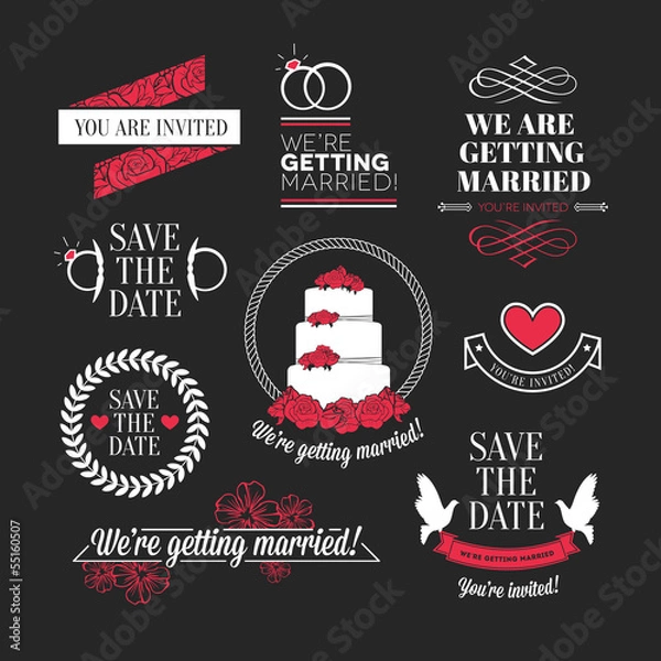 Obraz Wedding stamps set