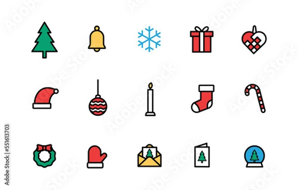 Obraz Set of Christmas icons isolated on white background, vector